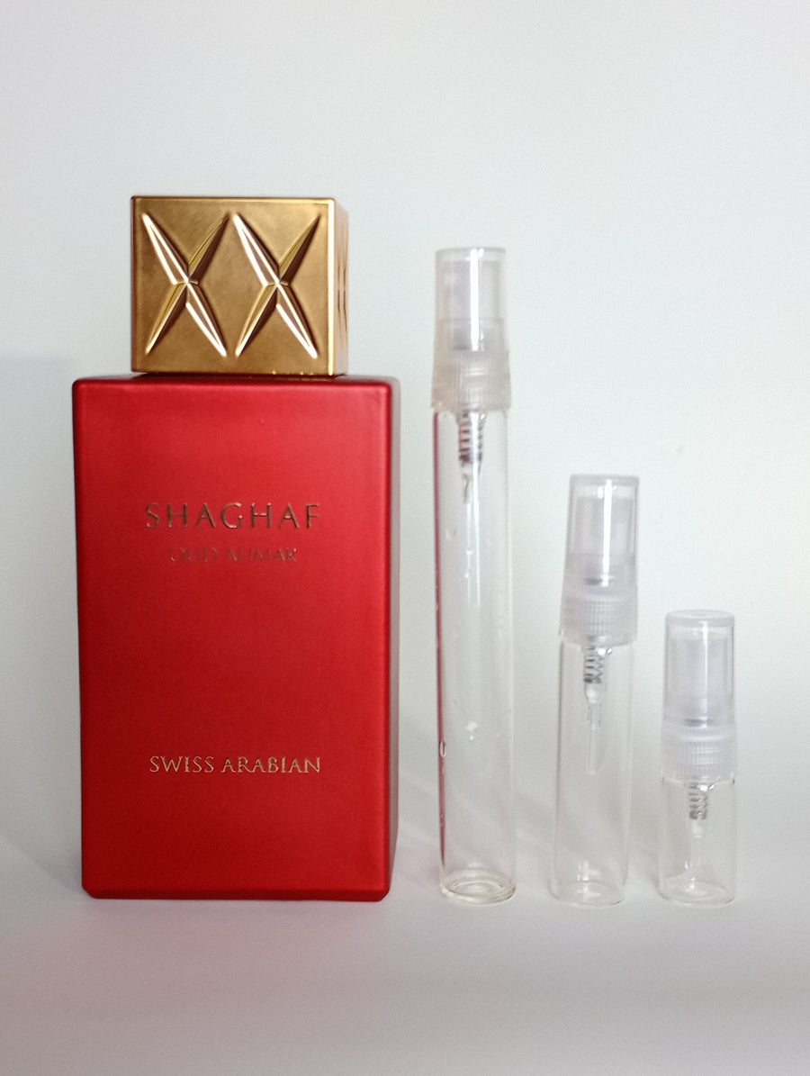 Shaghaf Oud Ahmar Swiss Arabian • Sweet, Fruity, Warm Amber • Niche Gourmand Fragrance • Choose 2 ml, 5 ml or 10 ml Sample Decants