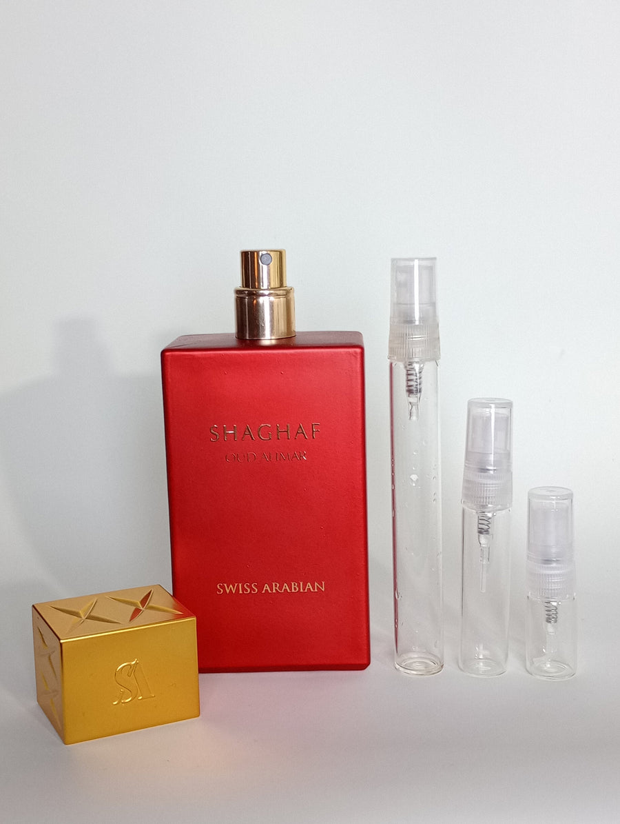 Shaghaf Oud Ahmar Swiss Arabian • Sweet, Fruity, Warm Amber • Niche Gourmand Fragrance • Choose 2 ml, 5 ml or 10 ml Sample Decants